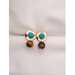 Brinco dourado turquesa olho-de-tigre