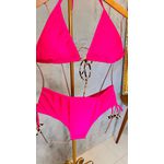 Biquíni Plus Size Cortininha Rosa Neon com onça 0116.09