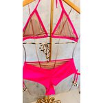 Biquíni Plus Size Cortininha Rosa Neon com onça 0116.09