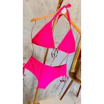 Biquíni Plus Size Cortininha Rosa Neon com onça 0116.09