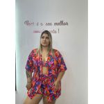 Conjunto Saída de Praia Kimono Plus Size Estampa Multicolorido 077.02 Multicolorido