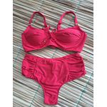 Biquini Meia Taça Caribe Vermelho fio duplo lateral franzida 013859