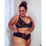 Conjunto Premium Plus Size Ilusion Tulle Flor Grippir elastico na base Preto 168.27