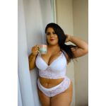 Conjunto Premium Plus Size Croped Alça De Renda Branca Com Caleçon Cós 196.15