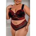 Conjunto Plus Size Cropped Caleçon Renda Preto e Rubi 197.05