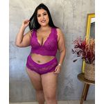 Conjunto Lingerie Croped Alça De Renda Framboesa Caleçon Renda 196.22