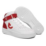Tenis Sapato Cano Alto Unissex Branco com Vermelho