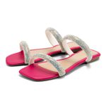 Sandália Feminina Jade Com Duas Tiras Strass Rosa
