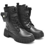 Coturno Feminino Bota Tratorada Com Bolsinha PRETO