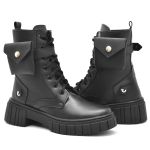 Coturno Feminino Bota Tratorada Com Bolsinha PRETO