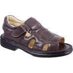 Sandália Masculina de Couro Bico Aberto Ref.: 3600 Café Casual Resistente Fivela Linha Conforto