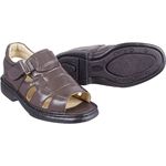 Sandália Masculina de Couro Bico Aberto Ref.: 3600 Café Casual Resistente Fivela Linha Conforto