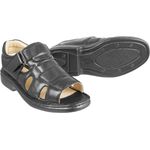 Sandália Masculina de Couro Bico Aberto Ref.: 3600 Preta Casual Resistente Fivela Linha Conforto