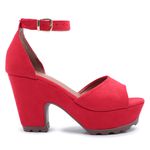 Sandália Feminina Salto Alto Grosso Meia Pata Tratorado Sintético Original Confortável Moderno Vermelho