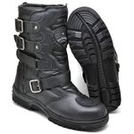 Bota Coturno Cano Médio Motociclista Motoqueiro Masculina Couro Legítmo Racing Fivelas Laterais 13005 Preta