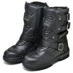 Bota Coturno Cano Médio Motociclista Motoqueiro Masculina Couro Legítmo Racing Fivelas Laterais 13005 Preta