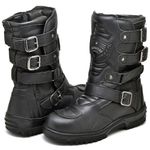 Bota Coturno Cano Médio Motociclista Motoqueiro Masculina Couro Legítmo Racing Fivelas Laterais 13005 Preta