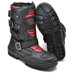 Bota Coturno Masculino Couro Legítmo Racing 13005 Preto/Vermelho Motoqueiro Motociclista