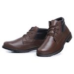 Bota Masculina Café Coturno em Couro com Cadarço Total Conforto