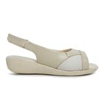Sandália Chinelo Feminino Couro Bege Confort Ortopédica Solado Micro Expandido Bico Arredondado Antiderrapante