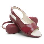 Sandália Chinelo Feminino Couro Vermelho Confort Ortopédica Solado Micro Expandido Bico Arredondado Antiderrapante