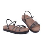 Sandália Papete Preta Feminina Birken Tiras Em Glitter Super Conforto 