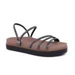 Sandália Papete Preta Feminina Birken Tiras Em Glitter Super Conforto 