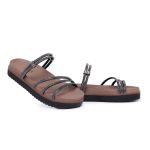 Sandália Papete Preta Feminina Birken Tiras Em Glitter Super Conforto 