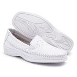 Sapato Tênis Mocassim Feminino Branco Confort Ortopédico Diabético - Esporão Resistente Linha Senhora