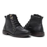 Bota Coturno Tênis Cadarço Tornozelo Couro Preto Sola de Borracha Palmilha em Gel