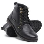 Bota Coturno Tênis Cadarço Tornozelo Couro Preto Sola de Borracha Palmilha em Gel