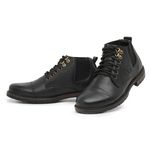 Coturno Masculino Preto Cano Curto Resistente Couro Legítimo Resistente Palmilha em Gel
