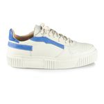 Tênis Feminino Casual Moderno de Couro Off White/Azul Mariah com Cadarço