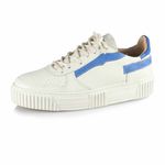 Tênis Feminino Casual Moderno de Couro Off White/Azul Mariah com Cadarço