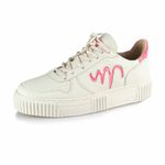 Tênis Feminino Casual Movers Couro Off White/Pink para Trabalho Dia a Dia Passeios Moderno Elegante