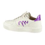 Tênis Feminino Casual Movers Couro Off White/Roxo para Trabalho Dia a Dia Passeios Moderno Elegante