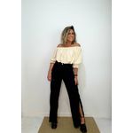 Calça Wide Leg com Fenda - Preta