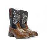 Bota Texana Masculina Infantil em Couro Marrom Anaconda Kapell 