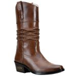 Bota Country Masculina Cano Alto Em Couro Legítimo Pinhão Detalhe Sanfonado Capelli 