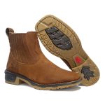 Botina Masculina Denver em Couro Legítimo Nobuck cor Castor Forrada em Couro Bico Quadrado Linha KPL Premium