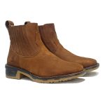 Botina Masculina Denver em Couro Legítimo Nobuck cor Castor Forrada em Couro Bico Quadrado Linha KPL Premium