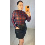 BLUSA FEMININA EM TULE MANGA LONGA XADREZ AZUL