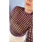 BLUSA FEMININA EM TULE MANGA LONGA XADREZ