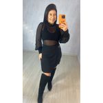BLUSA FEMININA EM TULE MANGA LONGA PRETA