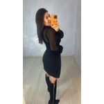 BLUSA FEMININA EM TULE MANGA LONGA PRETA