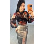 BLUSA FEMININA EM TULE MANGA LONGA FLORAL