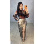 BLUSA FEMININA EM TULE MANGA LONGA FLORAL