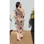 Vestido Laís Tule Forro Escuro Floral Amarelo Manteiga com Marsala e Rose
