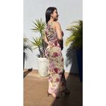 Vestido Laís Tule Forro Escuro Floral Amarelo Manteiga com Marsala e Rose