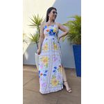 Vestido Midi Viscose Floral Azul Verde Amarelo Alças Finas Ajustáveis